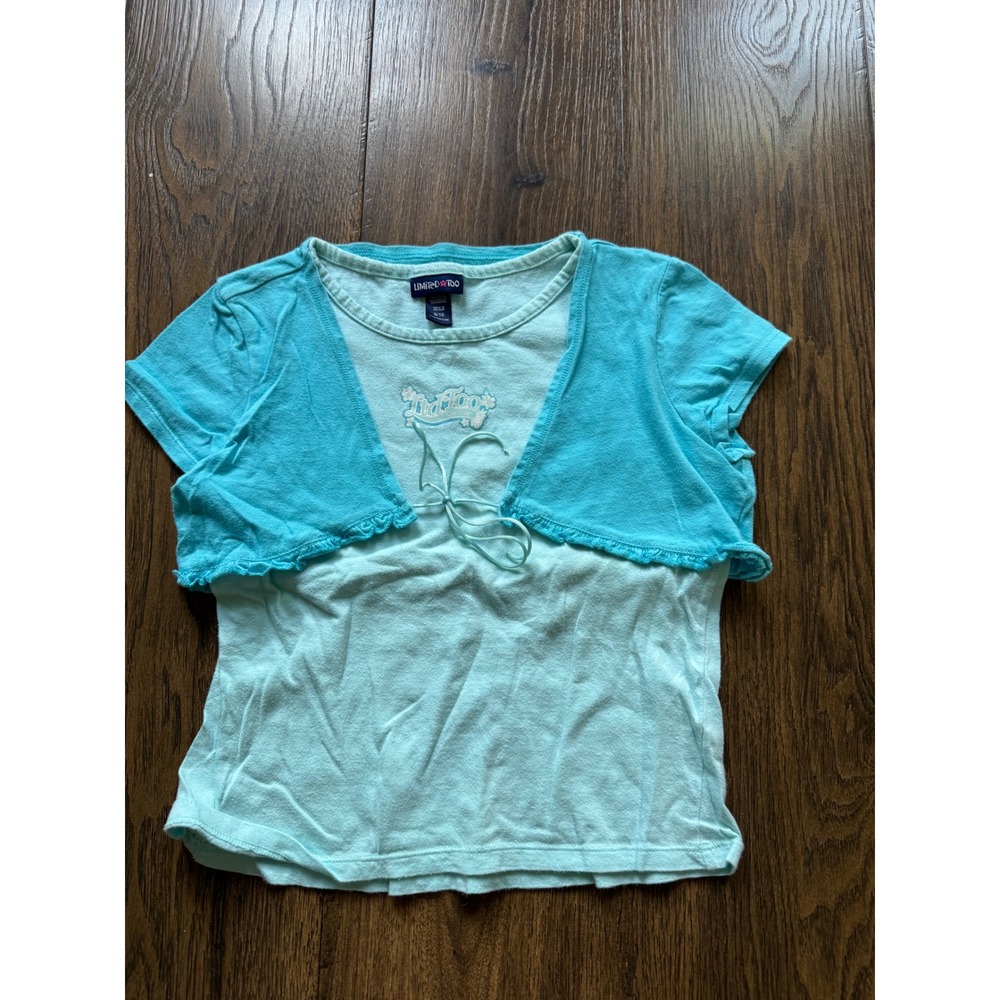 Limited Too Girls Vintage Y2K Layered Shrug Tee Aqua Turquoise Cotton Top Sz 10